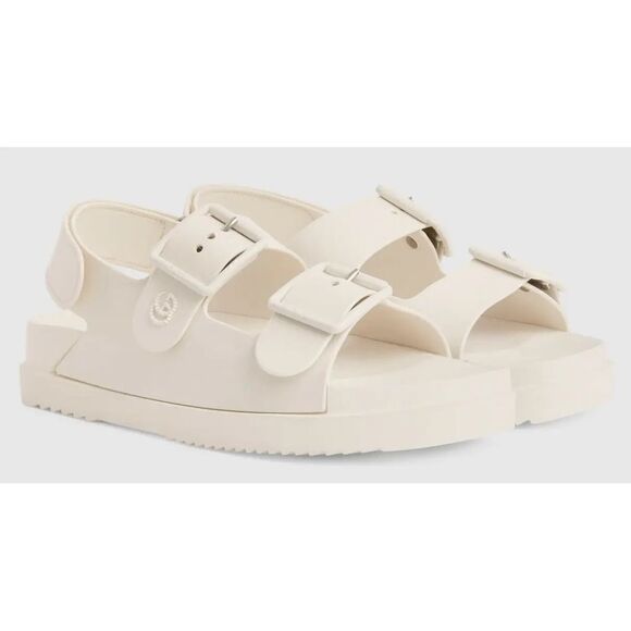 Gucci Rubber Sandal Mini Double GG Logo Slides Dusty White Strap - Picture 5 of 10
